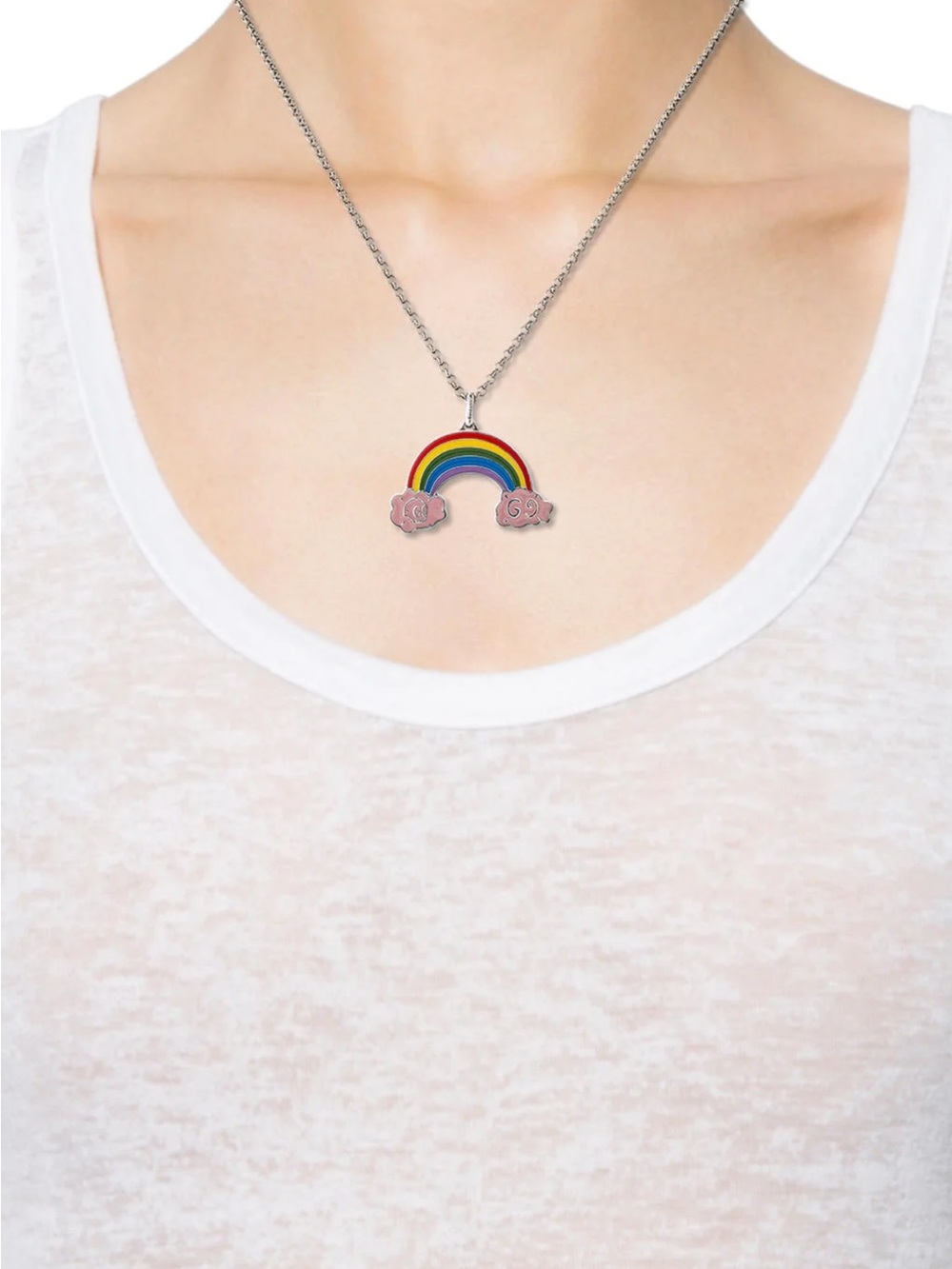 Gucci Rainbow Pendant Necklace with Pink Cloud Accents - Women Jewelry